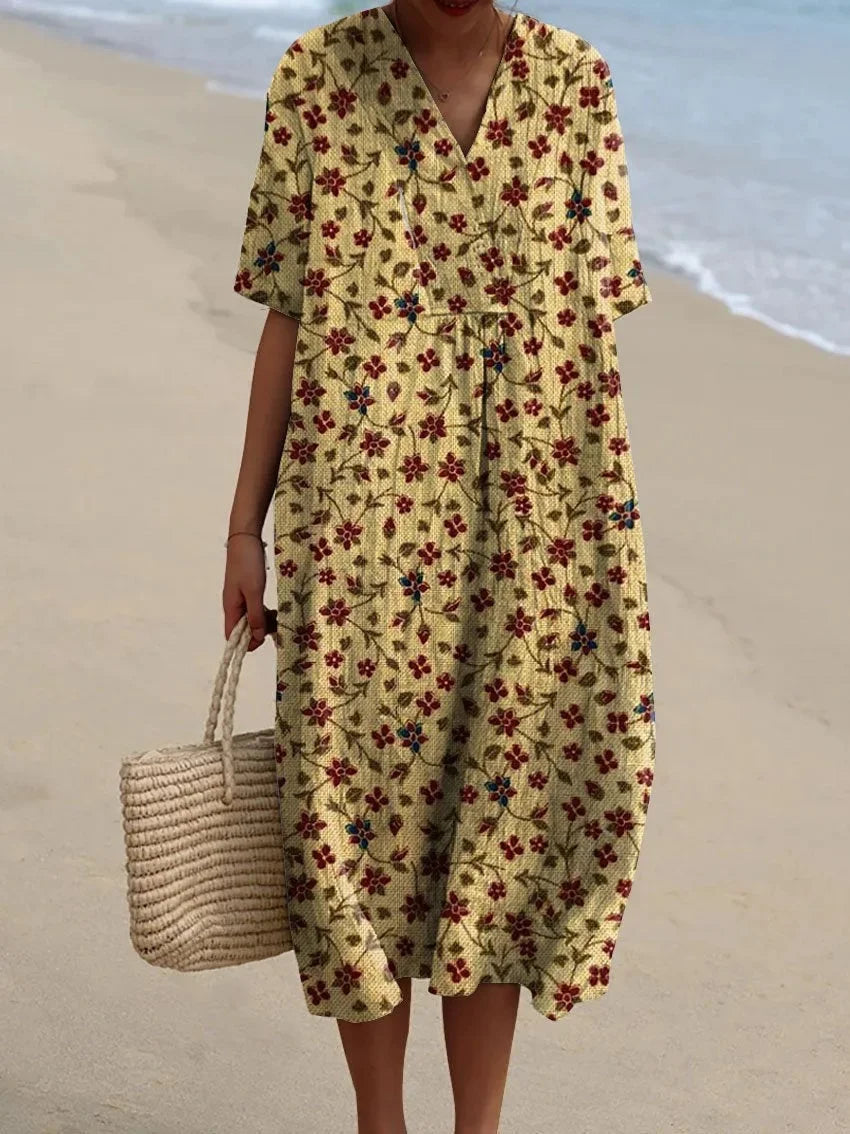 Kvinnors Klänning Kortärmad Plus Size Med Fickor Marin Mönster Lätt Material 20