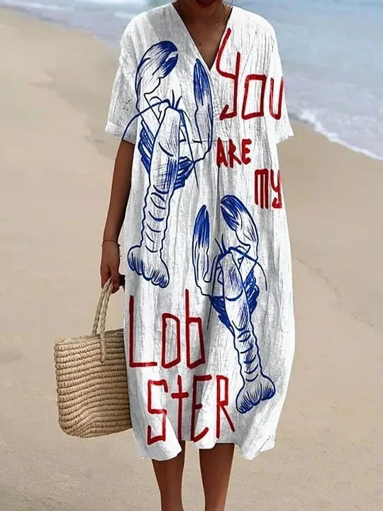 Kvinnors Klänning Kortärmad Plus Size Med Fickor Marin Mönster Lätt Material 31