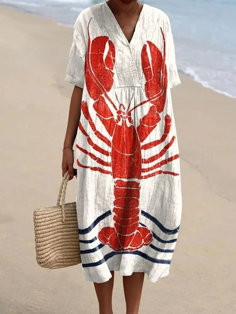 Kvinnors Klänning Kortärmad Plus Size Med Fickor Marin Mönster Lätt Material 9