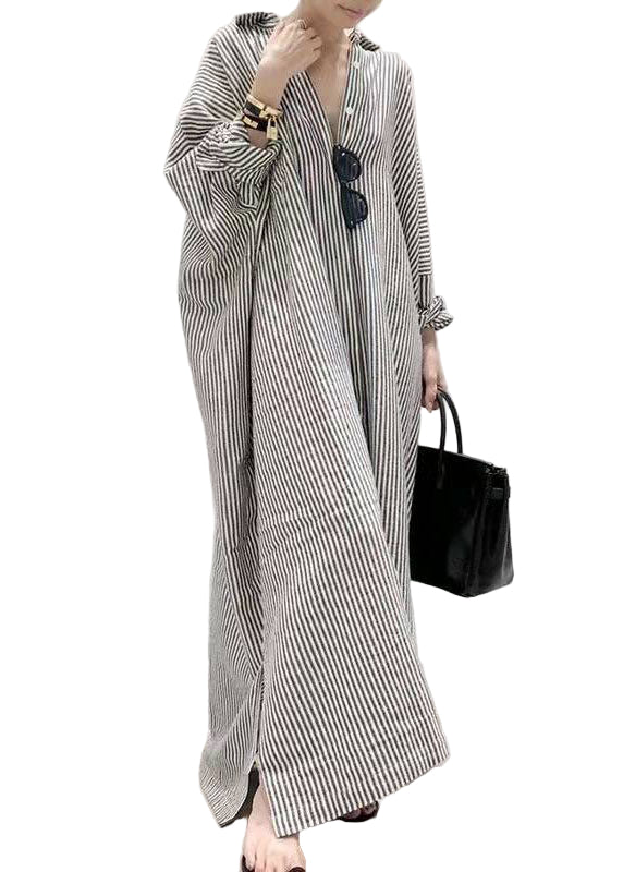 Kvinnors Klänning med Peter Pan Krage och Randig Design 0