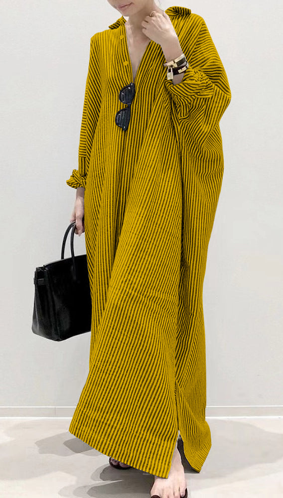 Kvinnors Klänning med Peter Pan Krage och Randig Design 6