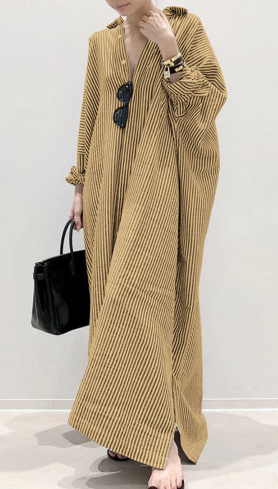 Kvinnors Klänning med Peter Pan Krage och Randig Design 8