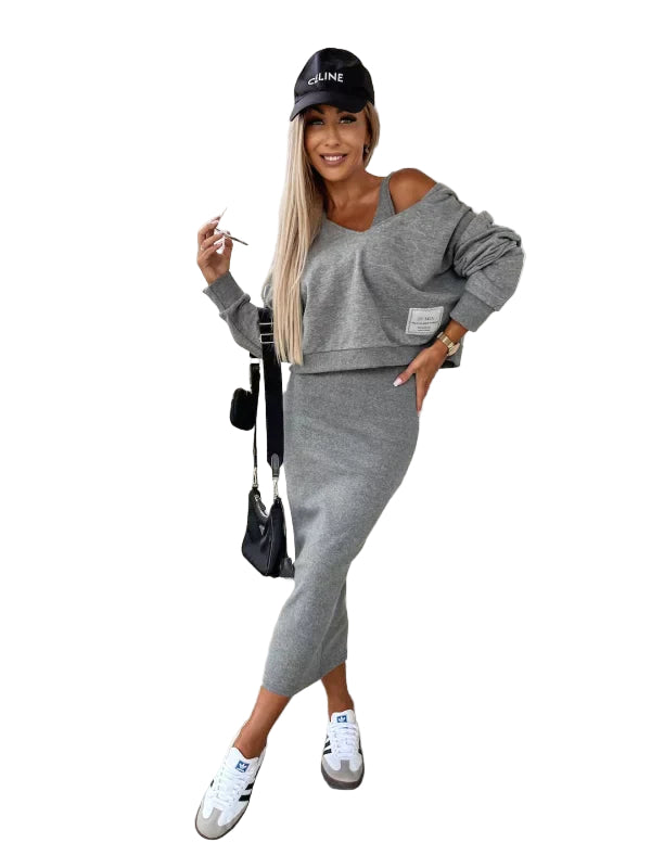 Kvinnors Klänning och Kofta Set Trendig 0