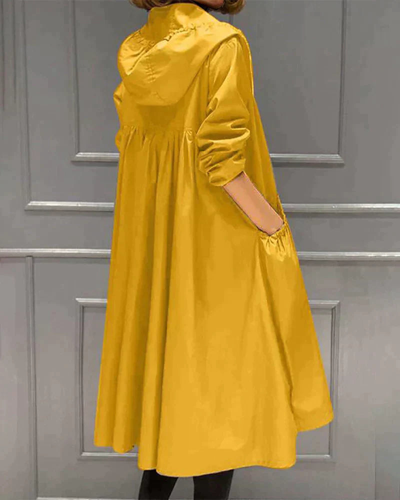 Kvinnors Knälång Kappa med Huv och Dragkedja 4