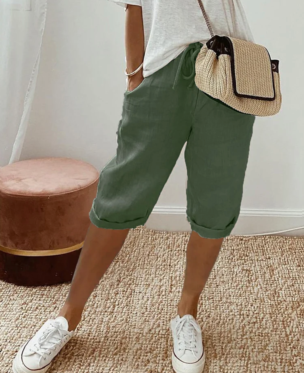 Kvinnors Knälånga Shorts Avslappnad Stil 1