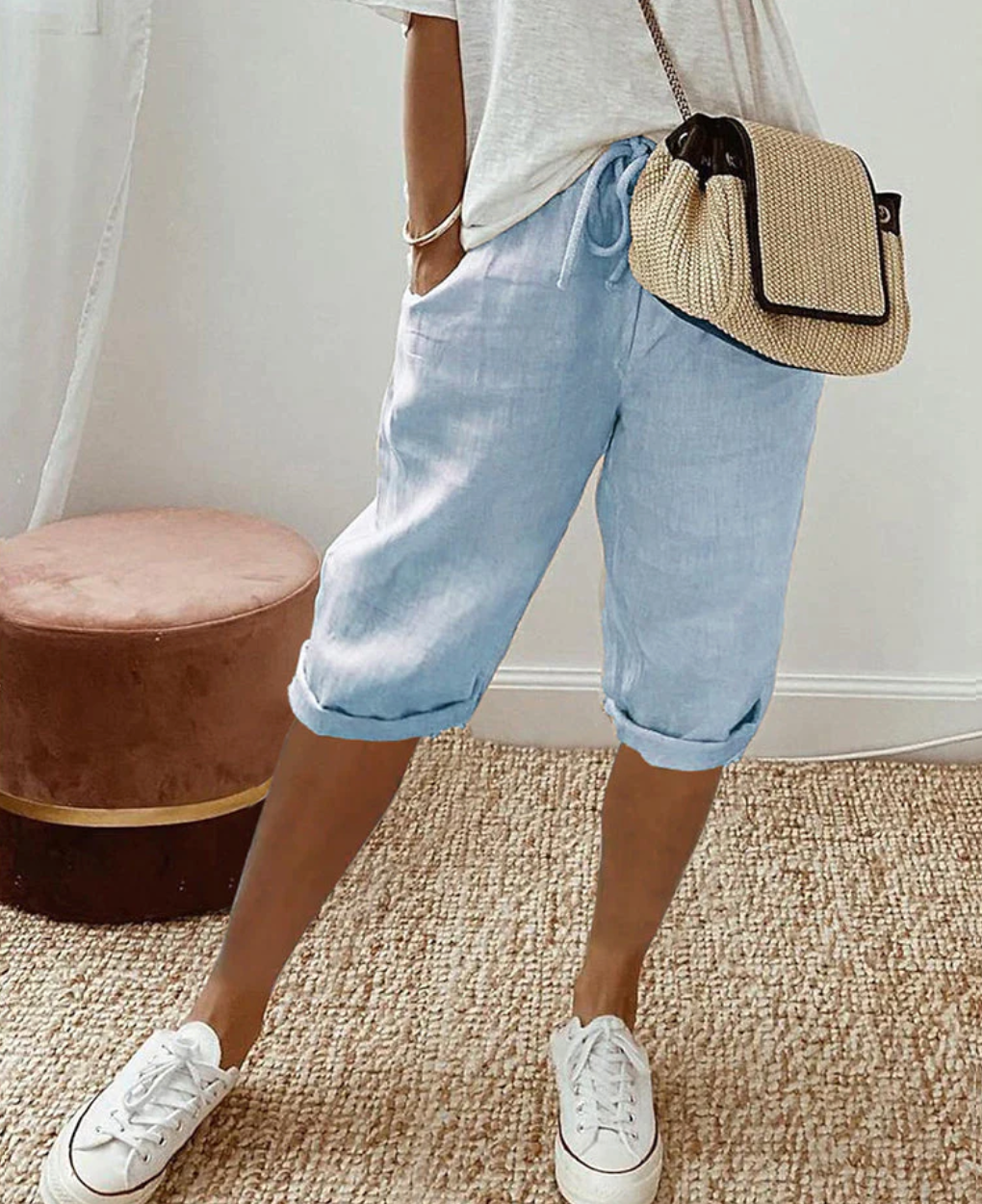 Kvinnors Knälånga Shorts Avslappnad Stil 2