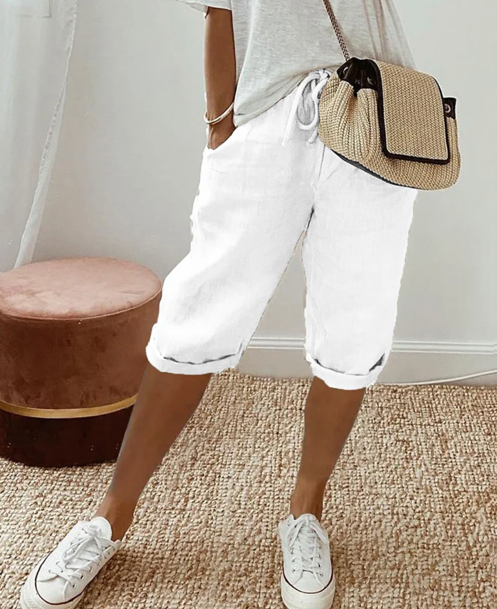 Kvinnors Knälånga Shorts Avslappnad Stil 3