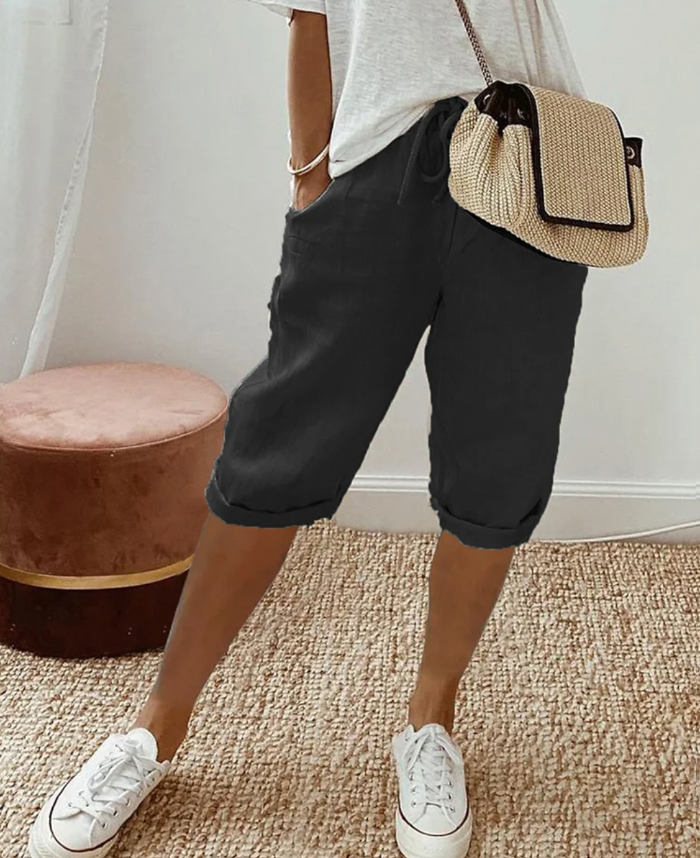 Kvinnors Knälånga Shorts Avslappnad Stil 4