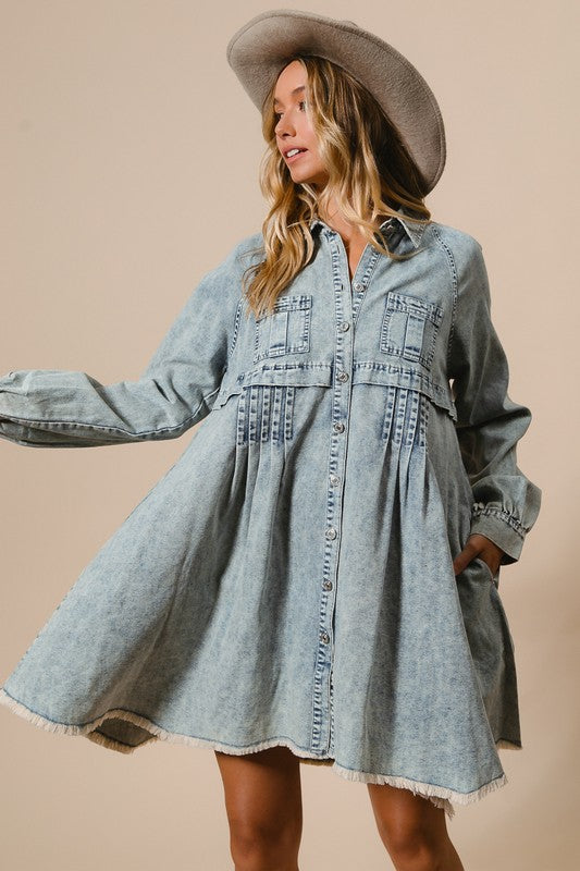 Kvinnors Knappklänning i Ljus Denim 1