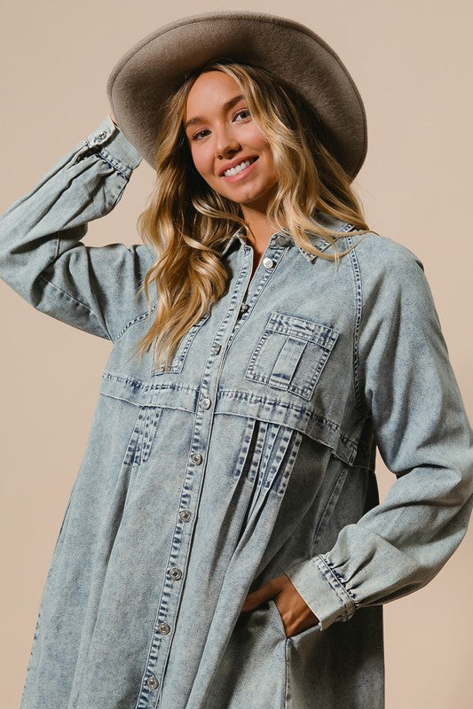 Kvinnors Knappklänning i Ljus Denim 2