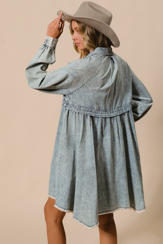 Kvinnors Knappklänning i Ljus Denim 4