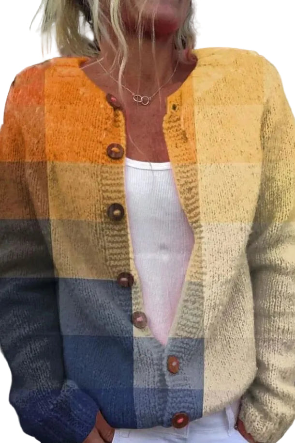 Kvinnors Kofta Färgblockerad Geometrisk Design 0