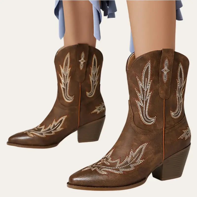 Kvinnors Korta Cowboylaarzen Westernstil Imitationläder 2