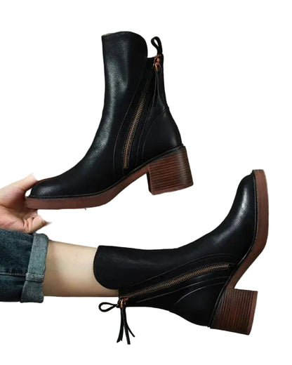 Kvinnors Läderboots med Klackar 0