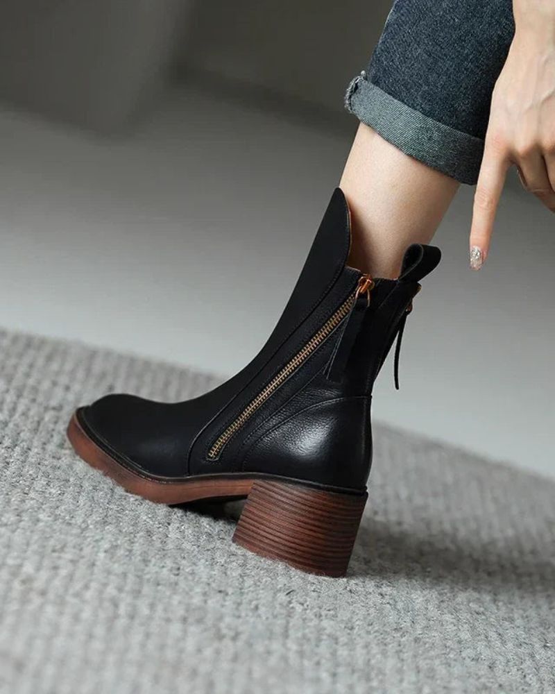 Kvinnors Läderboots med Klackar 1