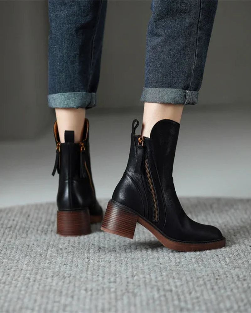 Kvinnors Läderboots med Klackar 2