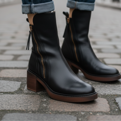 Kvinnors Läderboots med Klackar 4