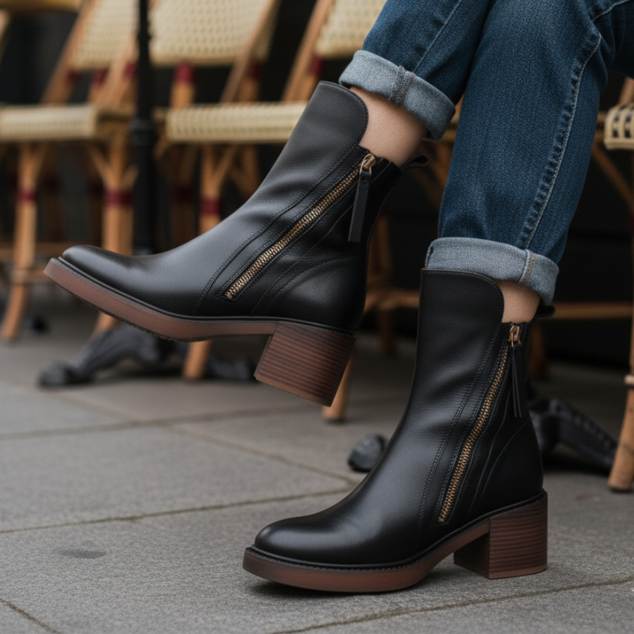Kvinnors Läderboots med Klackar 5