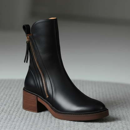 Kvinnors Läderboots med Klackar 6