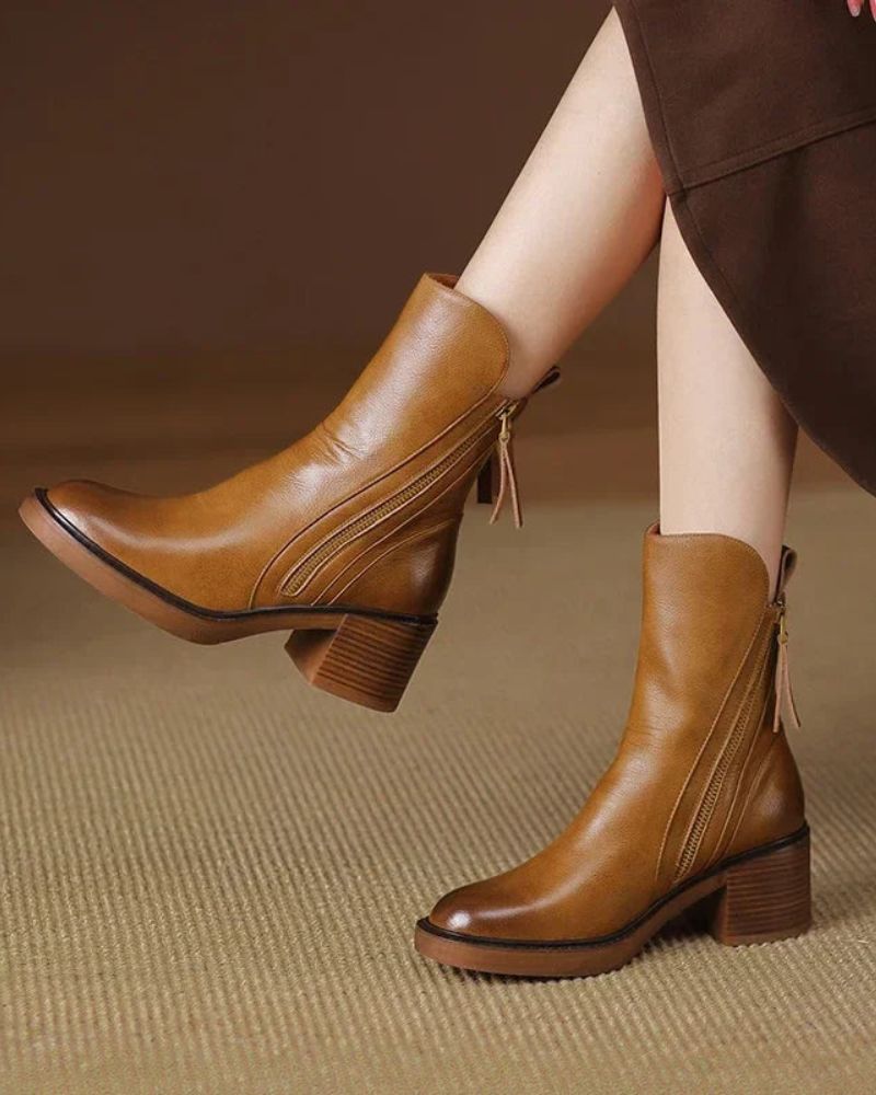Kvinnors Läderboots med Klackar 9