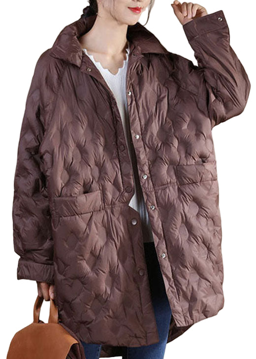 Kvinnors Lång Dunjacka med Stativkrage 0