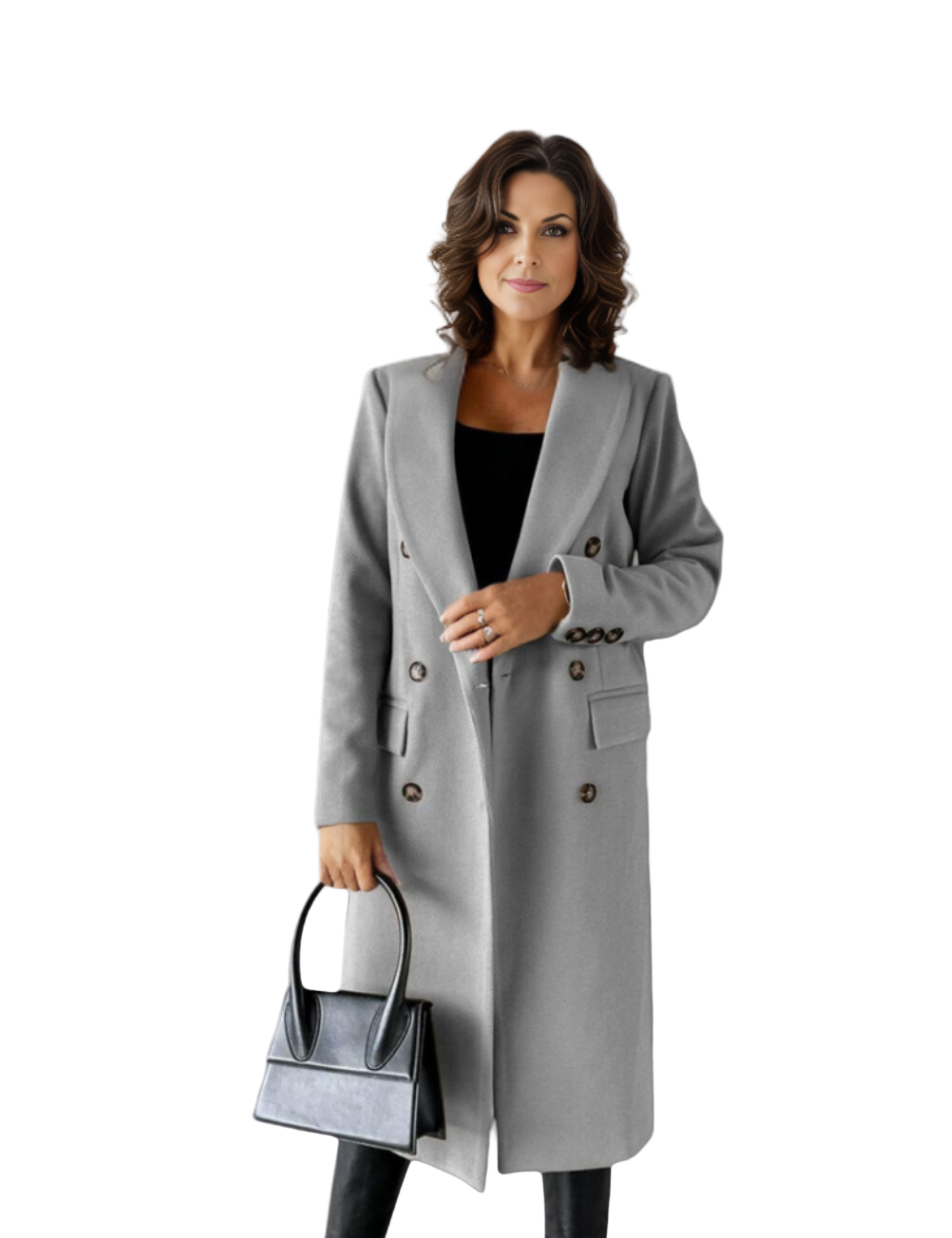 Kvinnors Lång Kappa Dubbelknäppt Stilren 0