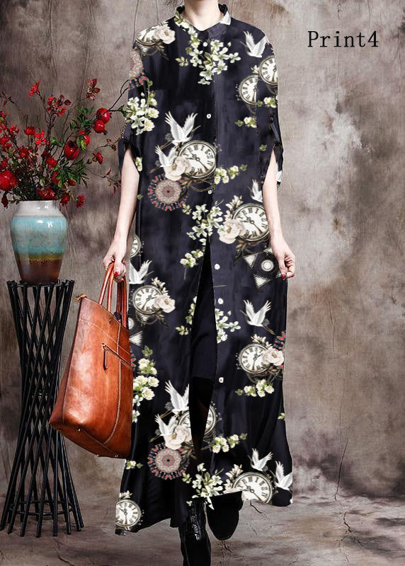 Kvinnors Lång Klänning Cardigan i Silke med Mönster 8