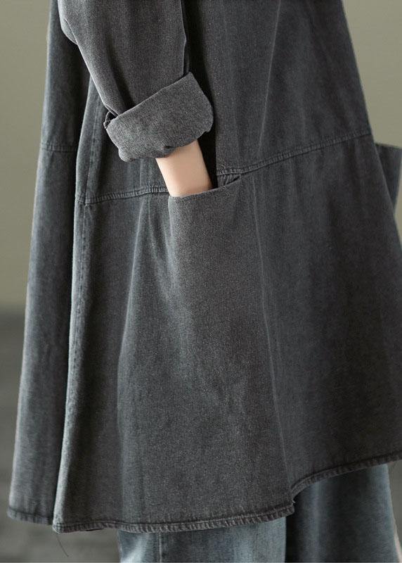 Kvinnors Lång Klänning i Denim med O-Hals och Fickor 3