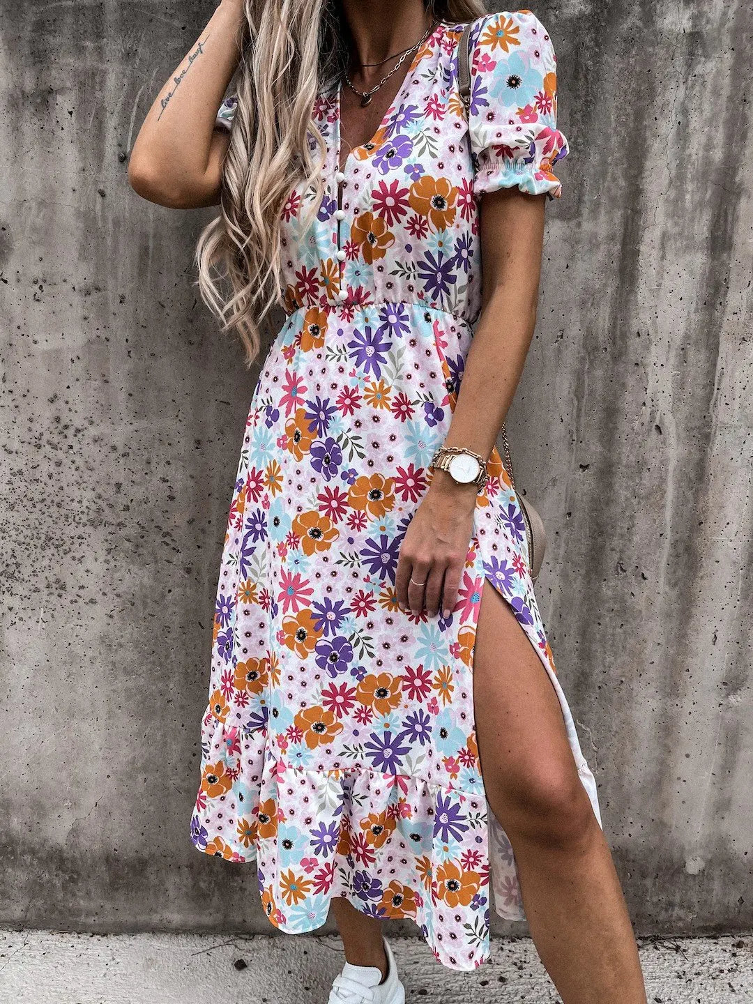 Kvinnors Lång Klänning med Blommönster 6