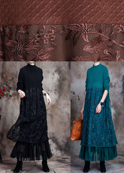 Kvinnors Lång Klänning med Broderad O-Neck 4