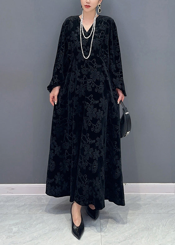 Kvinnors Lång Klänning med V-hals och Fickor 1