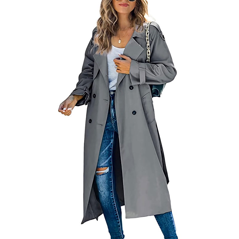 Kvinnors Lång Trenchcoat Modern Stil 2