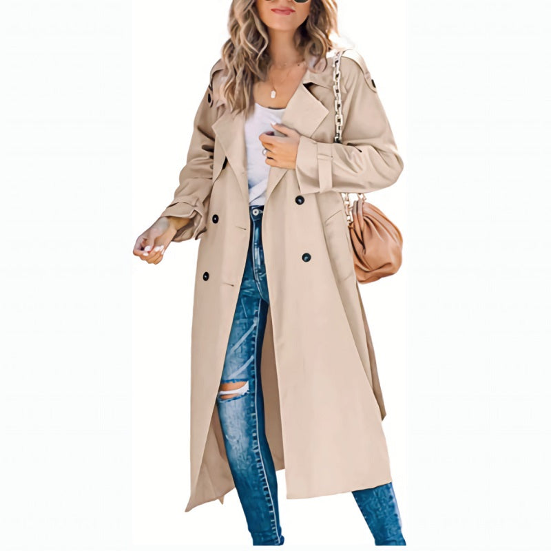 Kvinnors Lång Trenchcoat Modern Stil 3