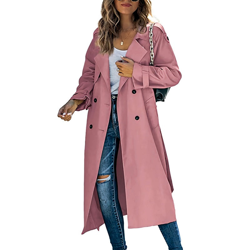 Kvinnors Lång Trenchcoat Modern Stil 4