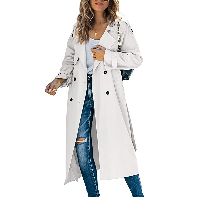 Kvinnors Lång Trenchcoat Modern Stil 5