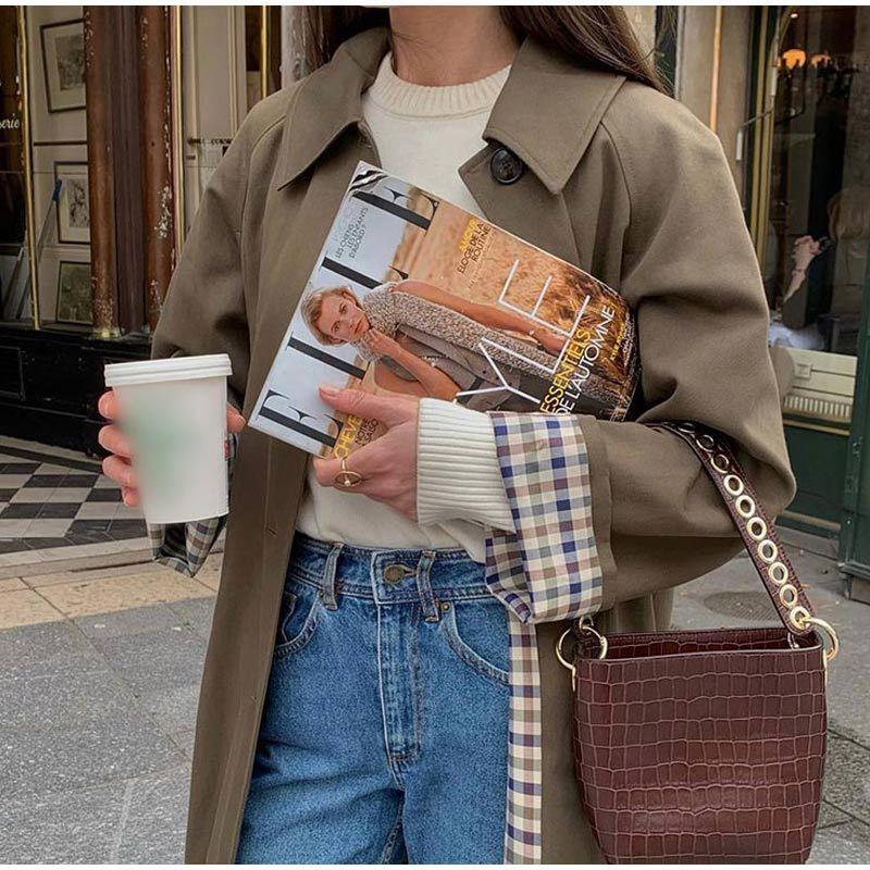 Kvinnors Lång Trenchcoat Rutmönstrad 3