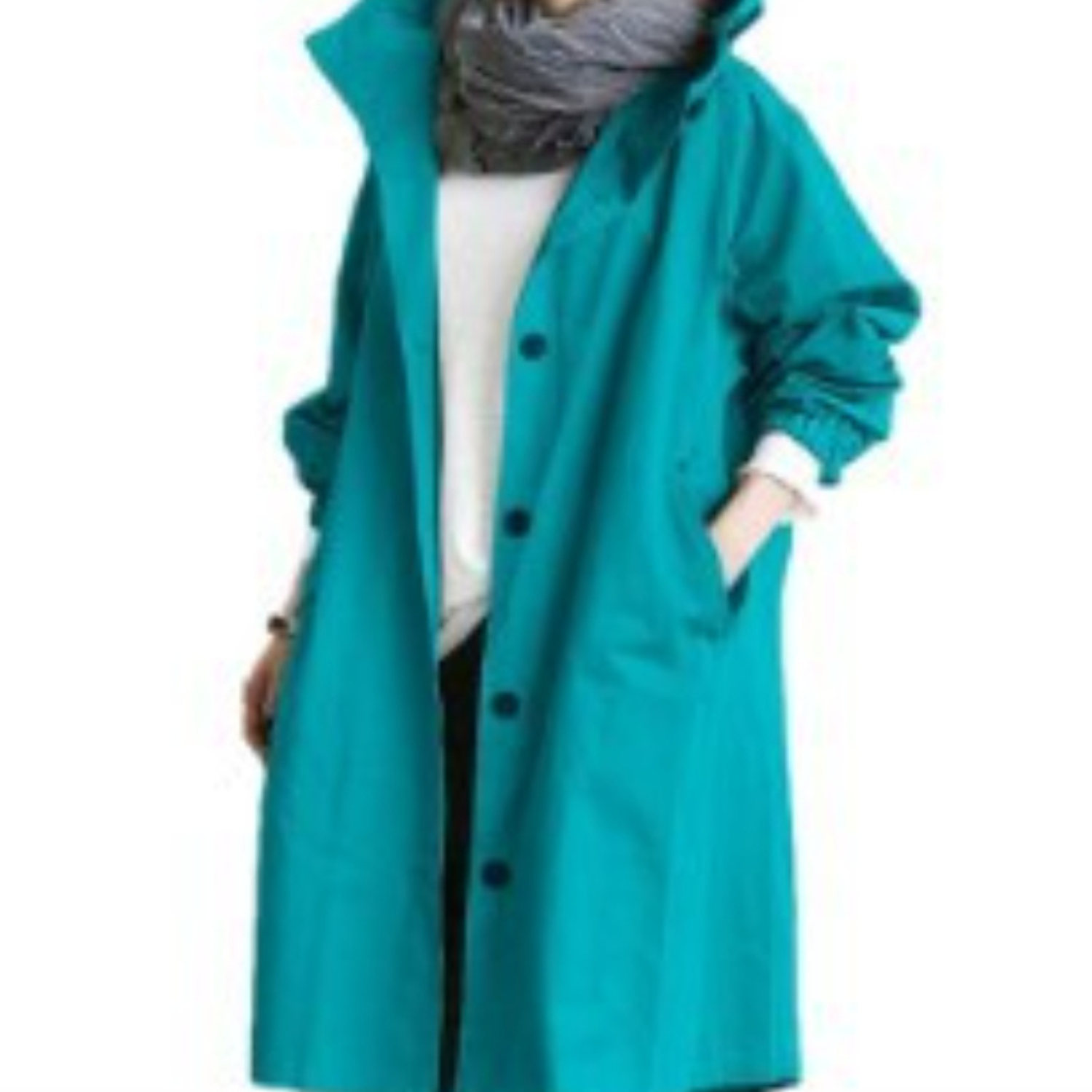 Kvinnors Lång Trenchcoat med Huva och Justerbar Midja 2
