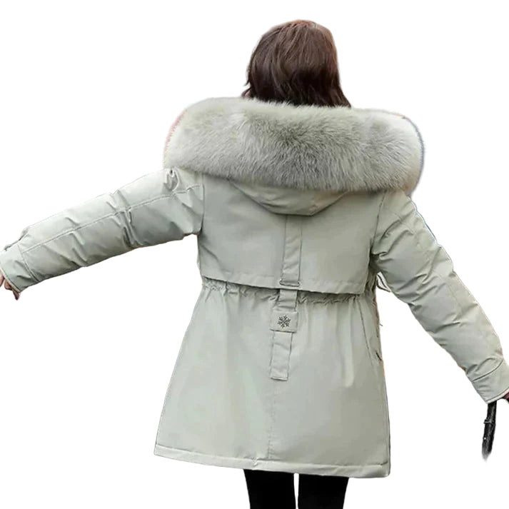 Kvinnors Lång Vinterjacka Med Huva och Steppdesign 0