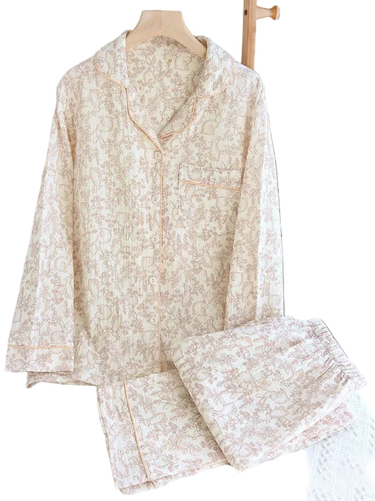 Kvinnors Långärmad Blompyjamas Set 0