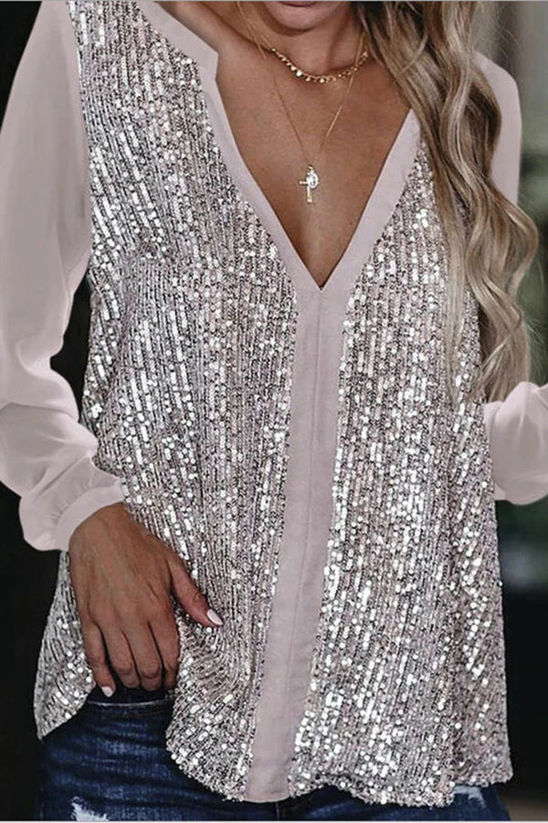 Kvinnors Långärmad Blus med Glitterdetaljer 4