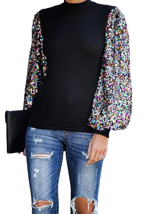 Kvinnors Långärmad Blus med Paljetter och Lanternärm 0