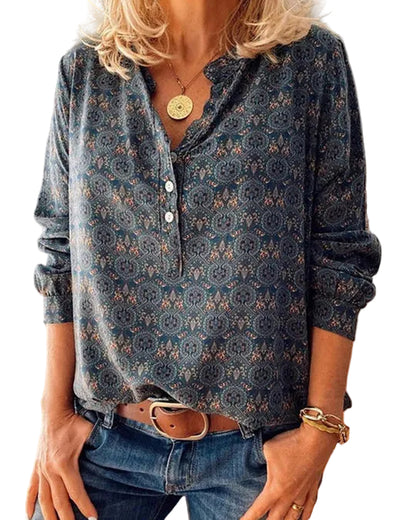 Kvinnors Långärmad Blus med Vintagetryck 0