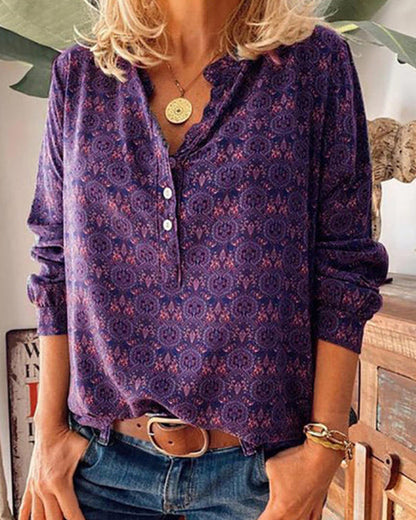 Kvinnors Långärmad Blus med Vintagetryck 1