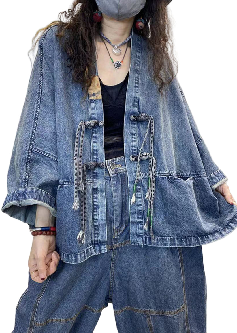 Kvinnors Långärmad Denimjacka med V-ringning 0