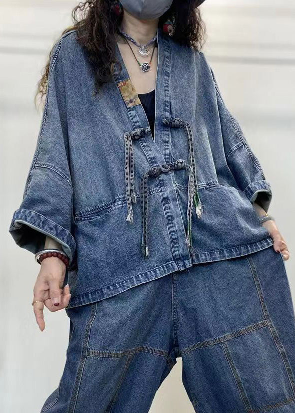Kvinnors Långärmad Denimjacka med V-ringning 1