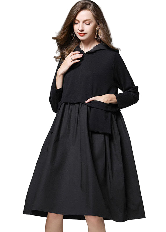 Kvinnors Långärmad Höstklänning med Fickor Avslappnad Stil 0