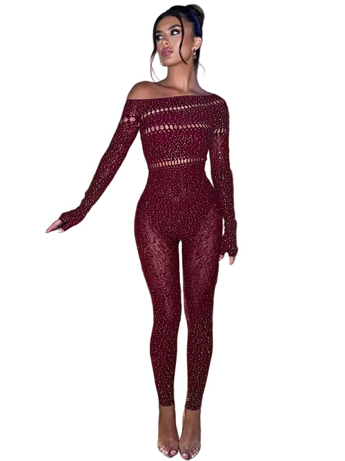 Kvinnors Långärmad Jumpsuit Off Shoulder 0
