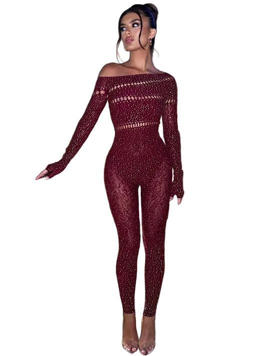 Kvinnors Långärmad Jumpsuit Off Shoulder 0