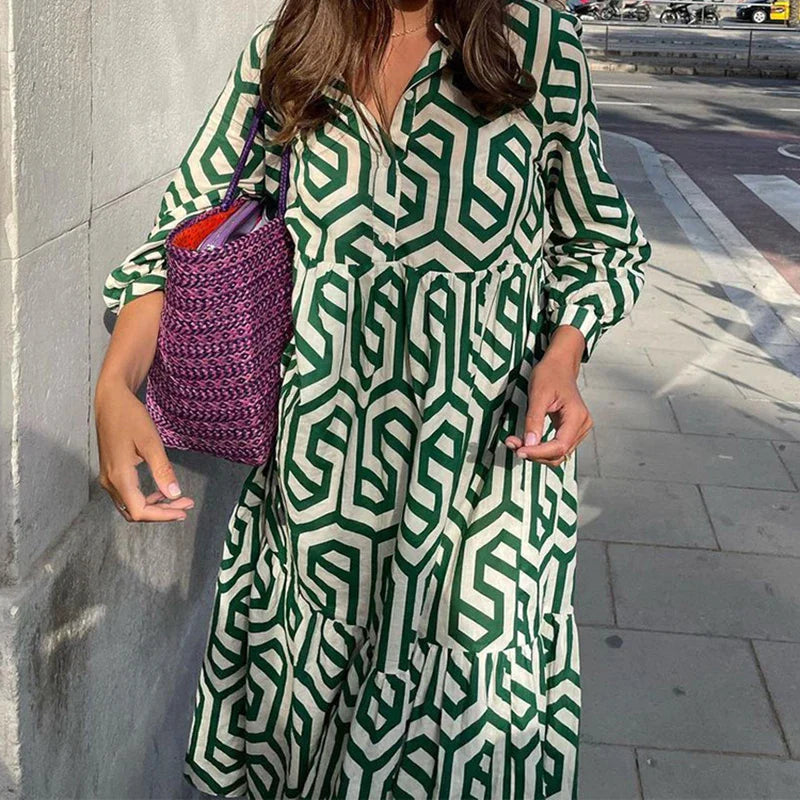 Kvinnors Långärmad Klänning Geometriskt Mönster 6