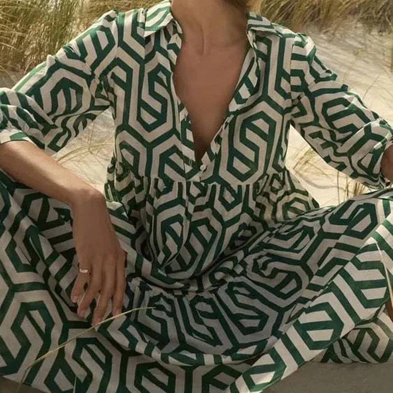 Kvinnors Långärmad Klänning Geometriskt Mönster 7